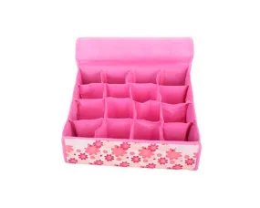 16 Pockets Collapsible Fabric Flower Underwear Storage Box - Pink