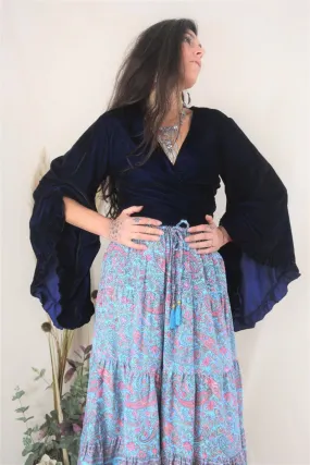 50% OFF Florence Prairie Skirt in Powder Blue & Peach Paisley - Free Size