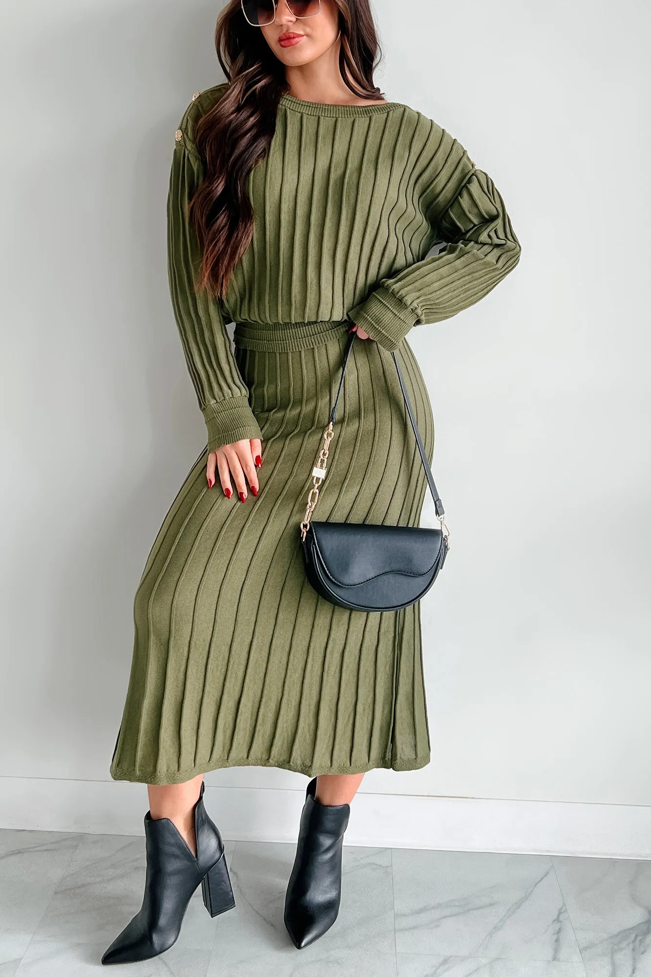 A Certain Sophistication Sweater Knit Midi Skirt (Olive)