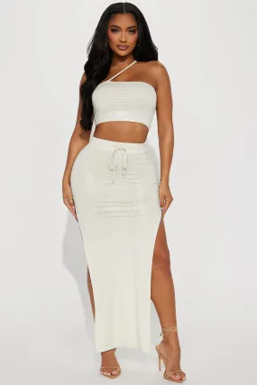 A New Me Faux Leather Skirt Set - Cream