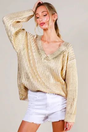 A Shining Statement Gold Metallic Sweater