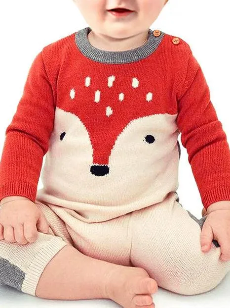 Adorable Fox Style Crochet Baby Romper Knitted Overalls