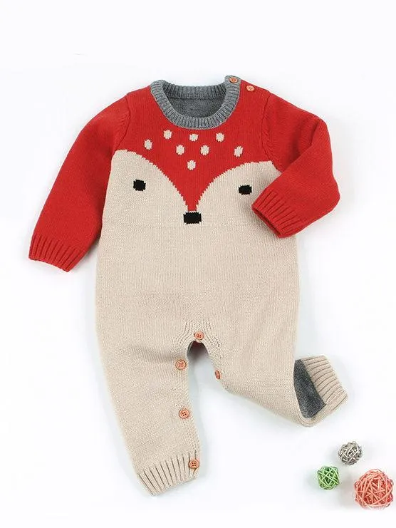 Adorable Fox Style Crochet Baby Romper Knitted Overalls