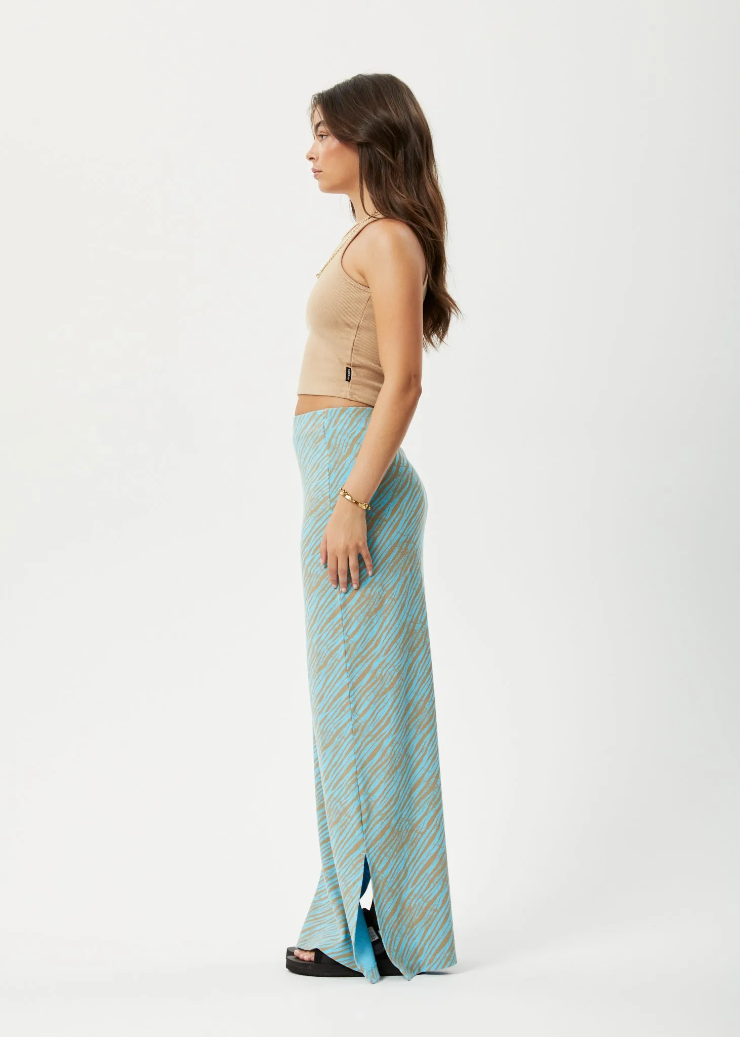 AFENDS Womens Adi - Ribbed Maxi Skirt - Blue Stripe