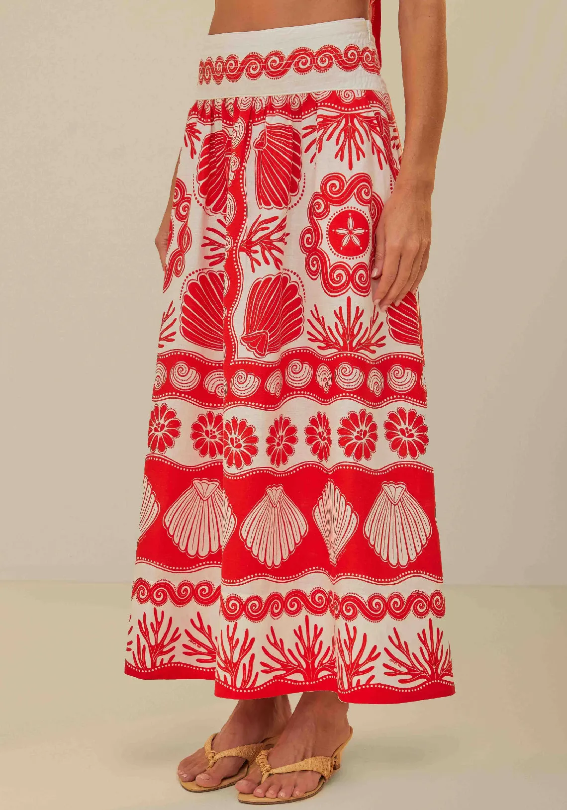 AINIKA SHELL RED MAXI SKIRT