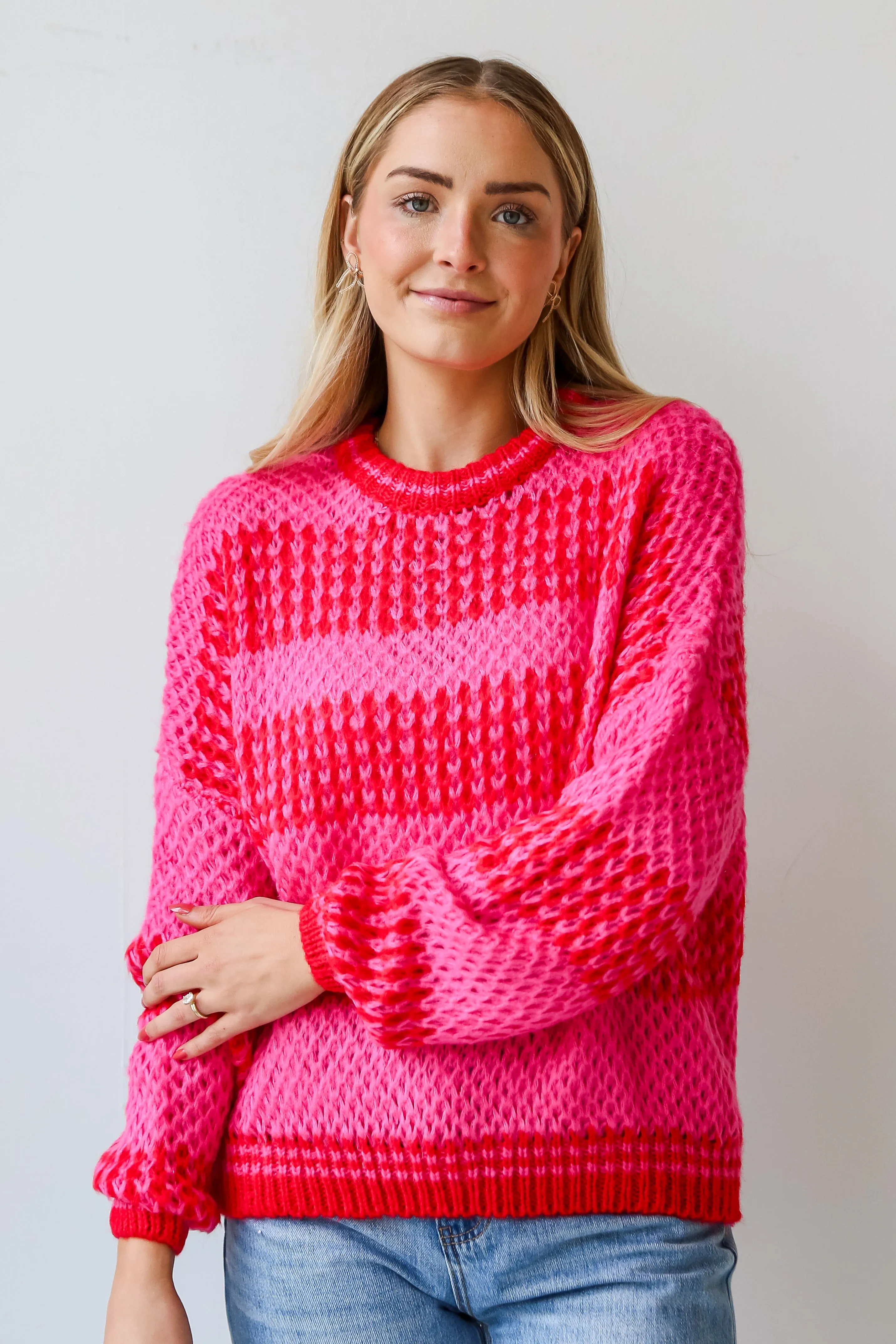 Always In Your Heart Pink Striped Oversized Sweater