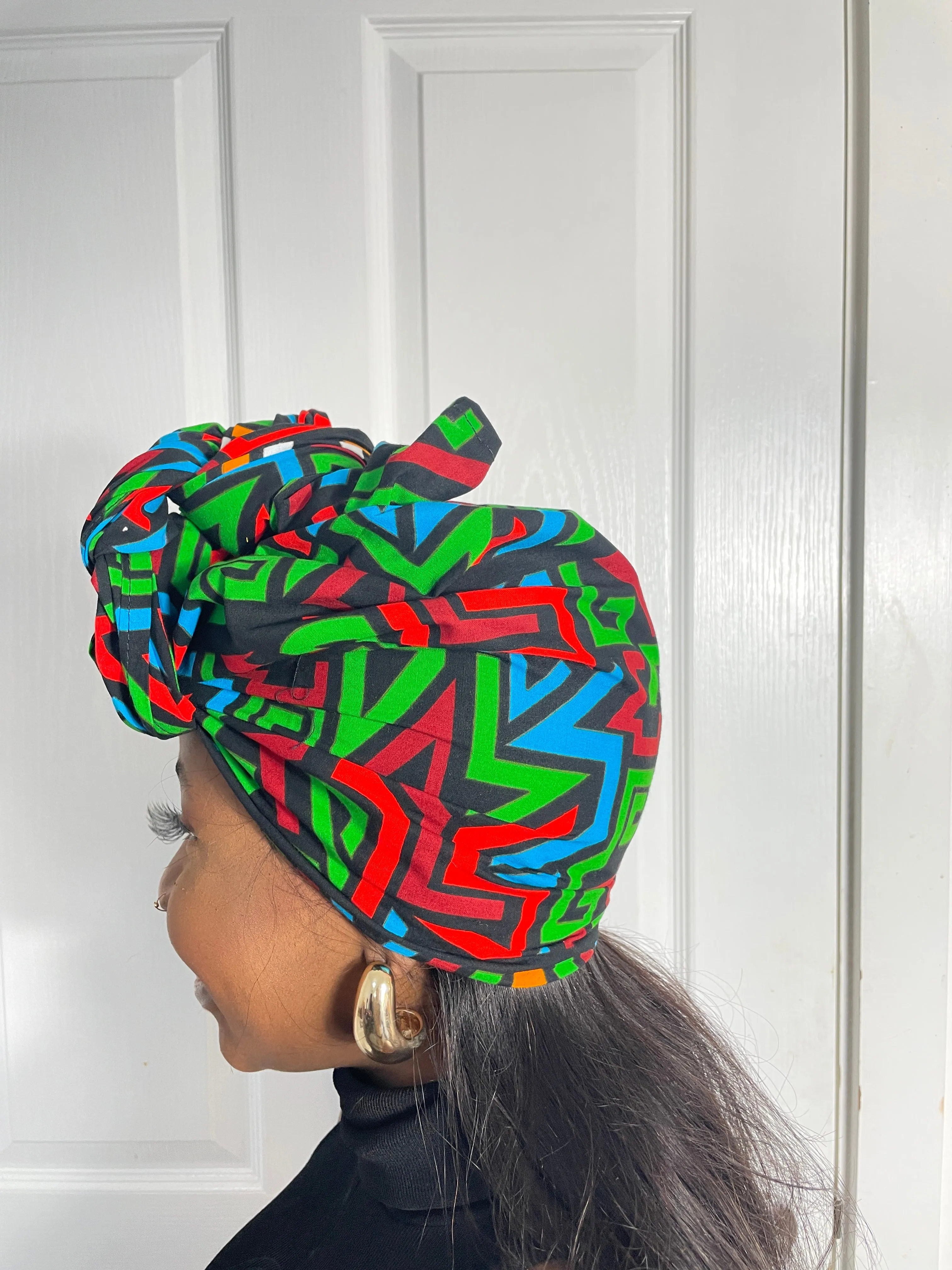 Anika Green and Red Multicolored Ankara Headwrap/Scarf