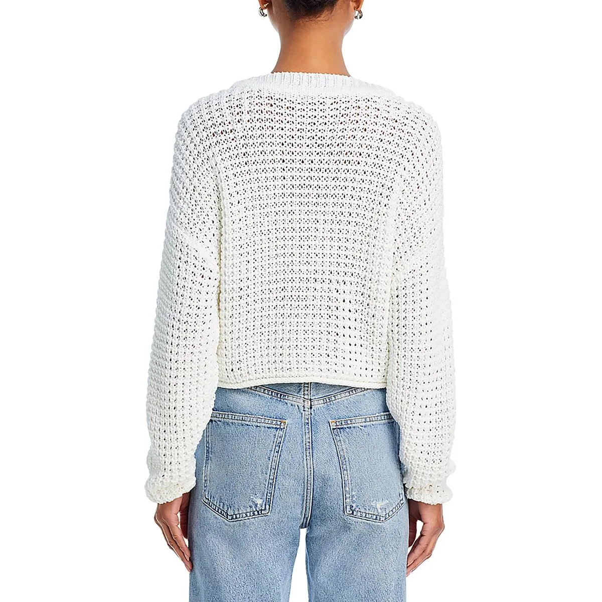 Aqua Womens Waffle Knit Crewneck Crop Sweater