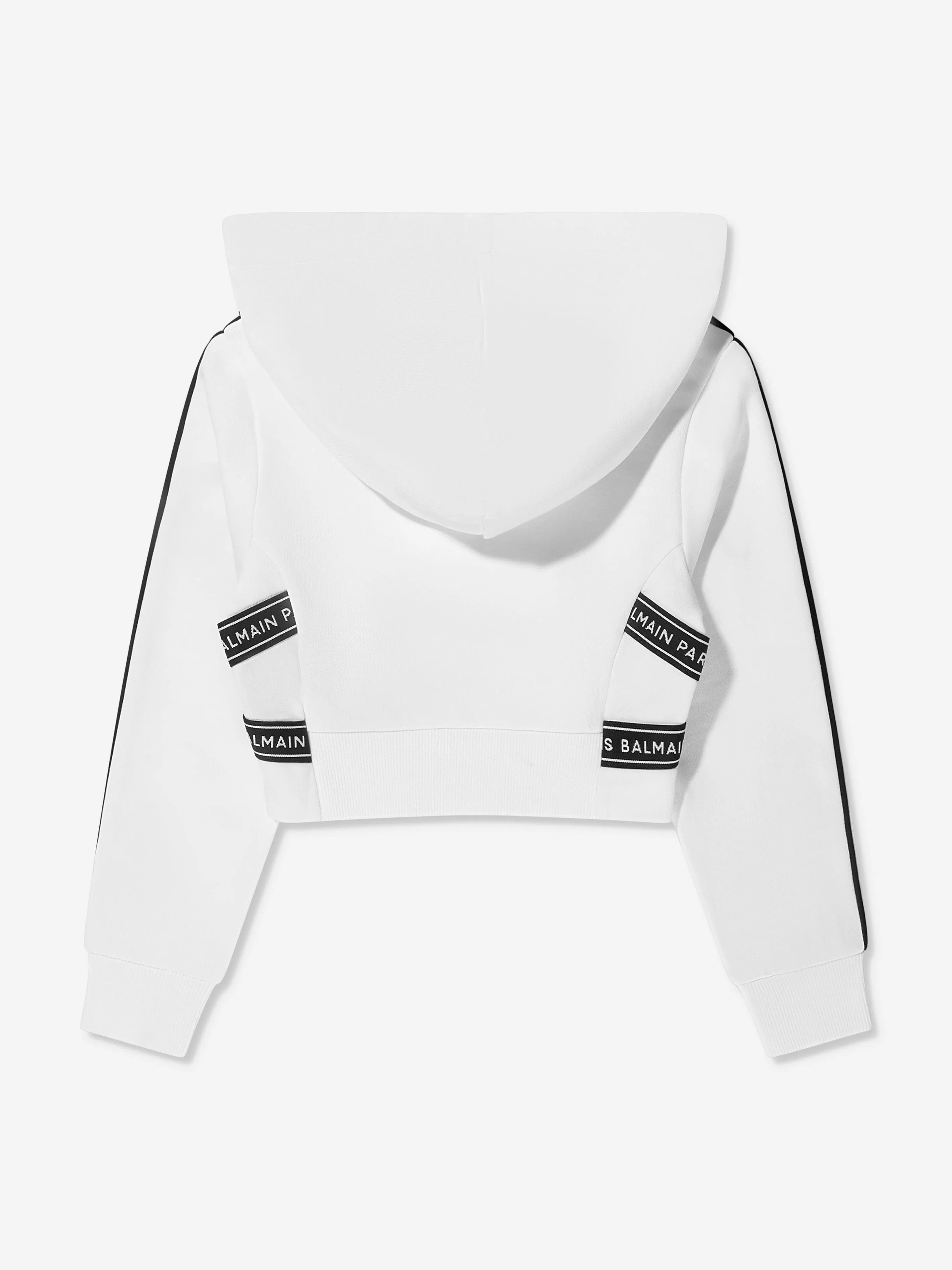 Balmain Girls Cropped Logo Hoodie in White