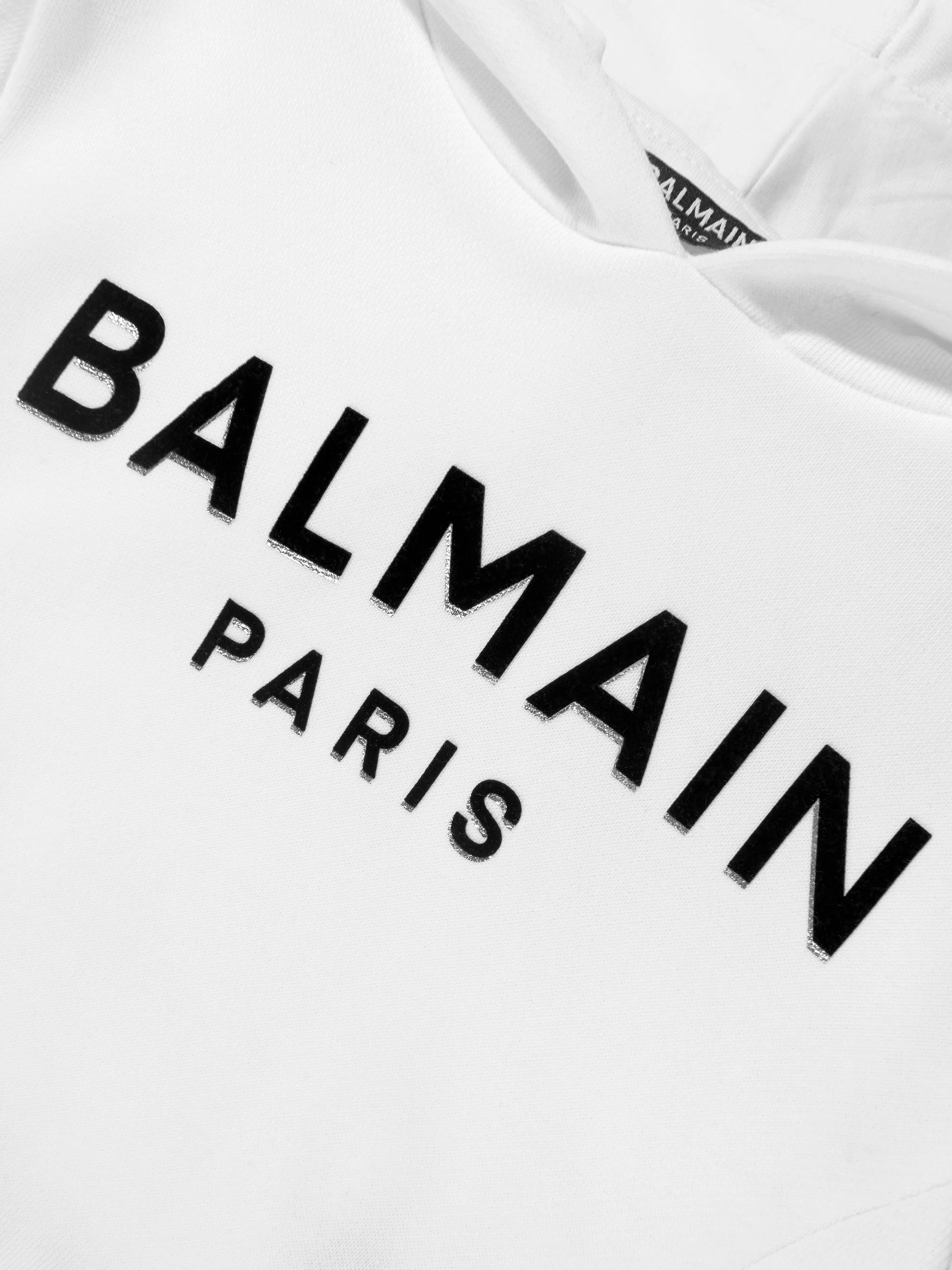 Balmain Girls Cropped Logo Hoodie in White