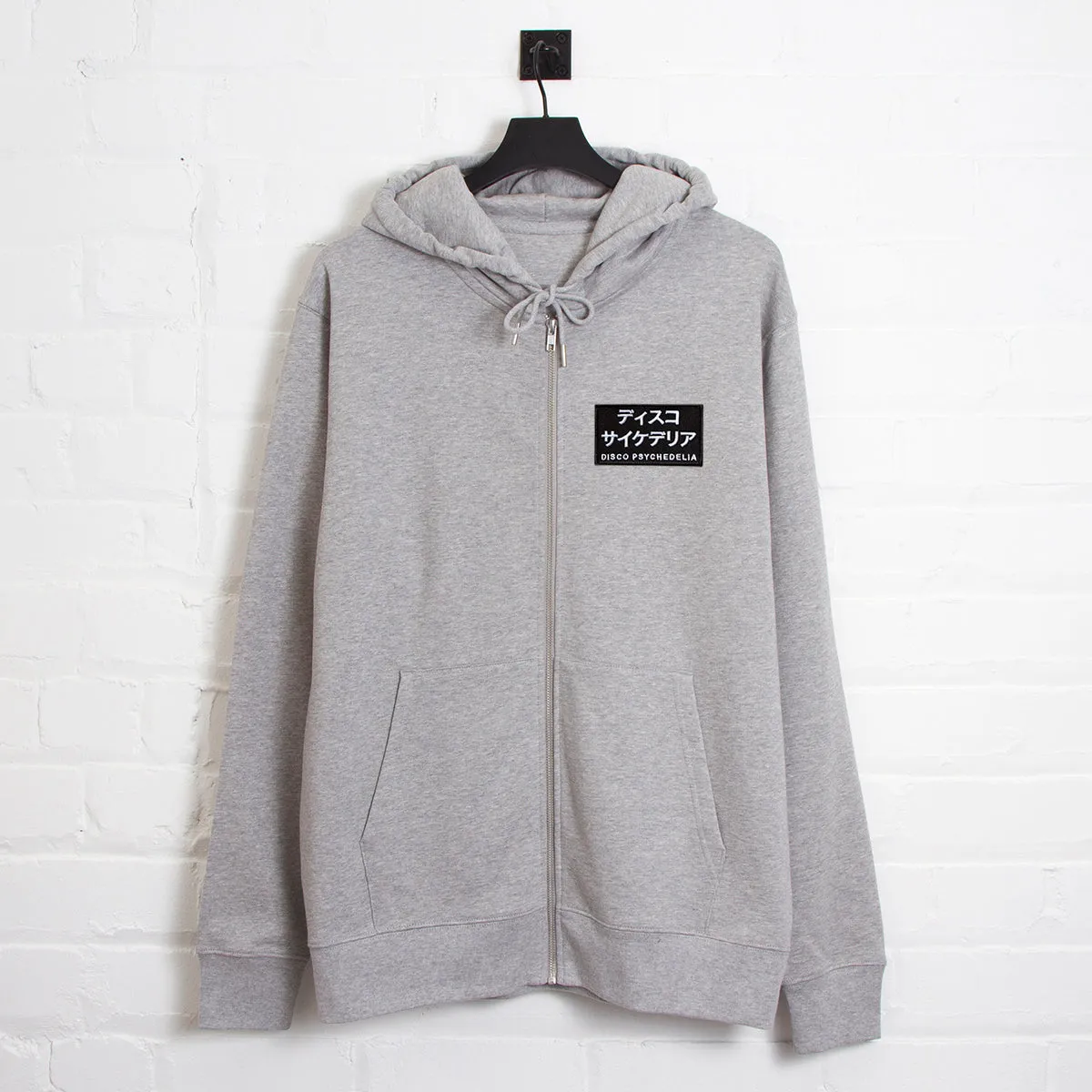 Black Disco Psychedelia Crest - Zipped Hood - Grey