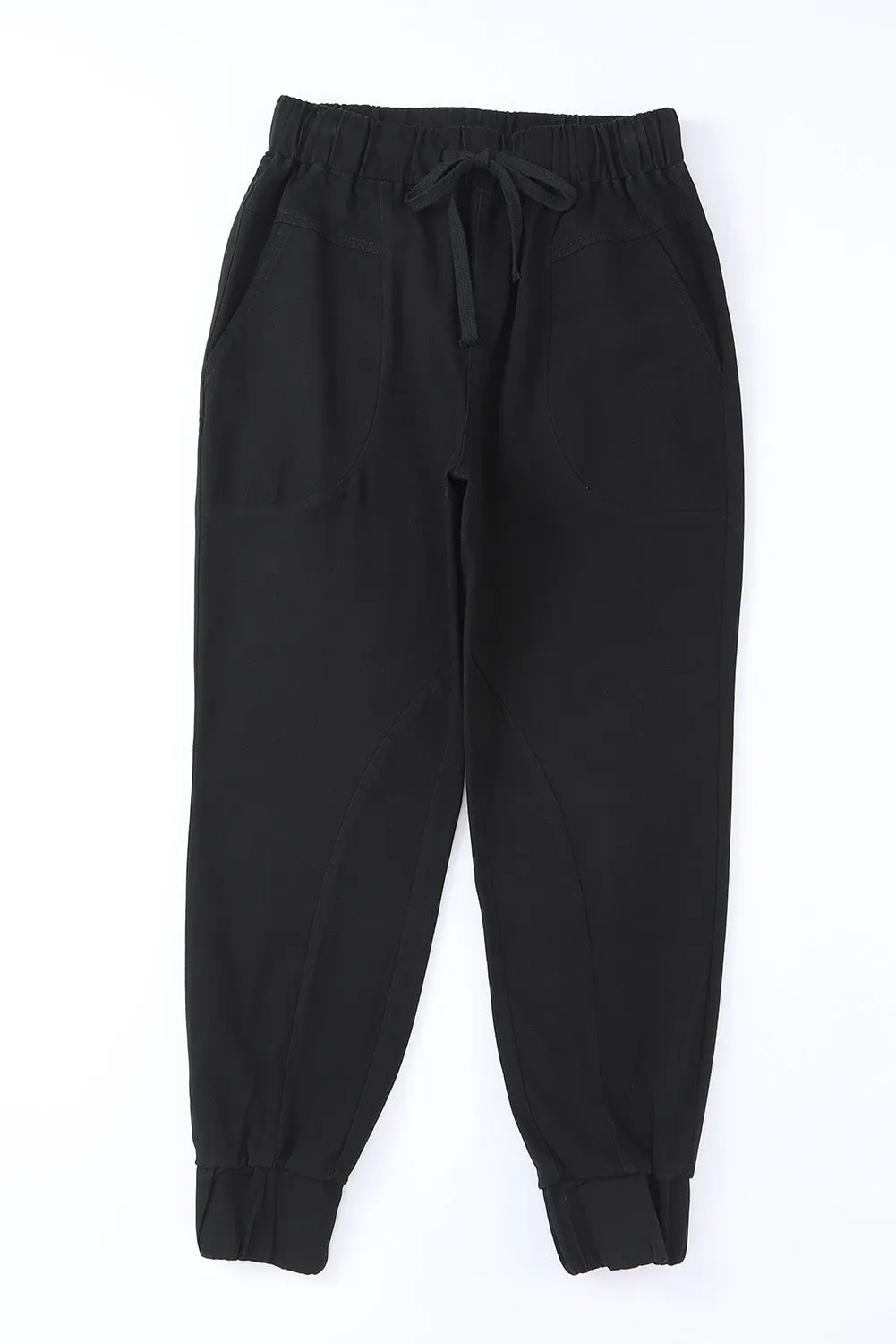 Black High Waist Drawstring Pocketed Pants