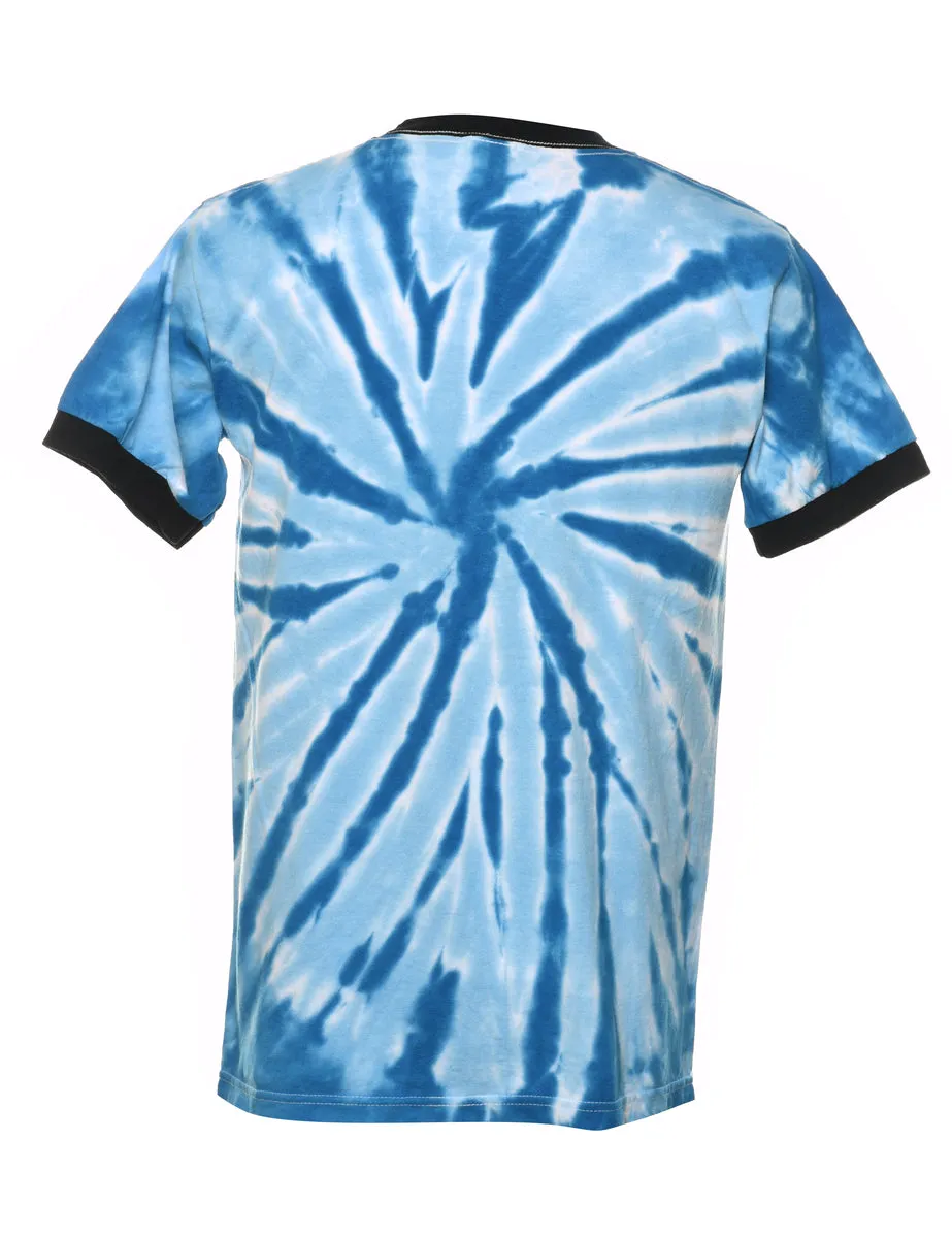 Blue Tie Dye Design Ringer T-Shirt - S