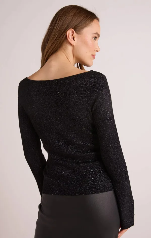 Boatneck Metallic Long Sleeve Sweater