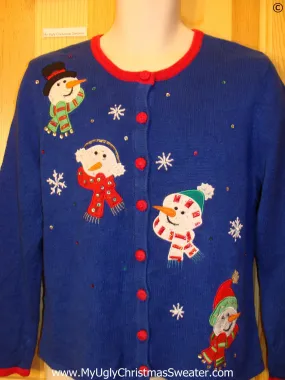 Bright Blue Snowman Tacky Christmas Sweater