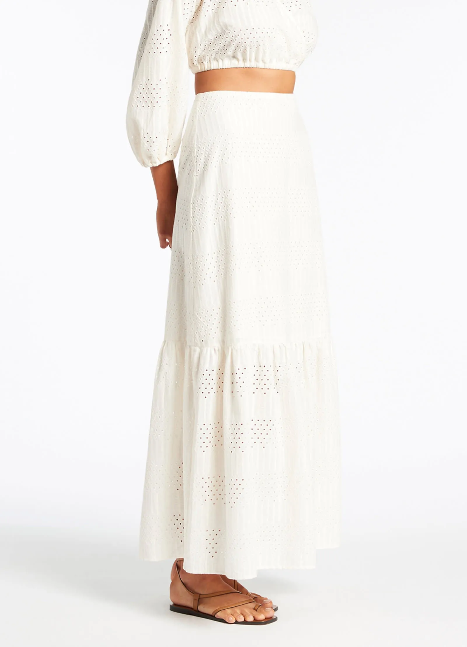 Broderie Tiered Maxi Skirt - Cream