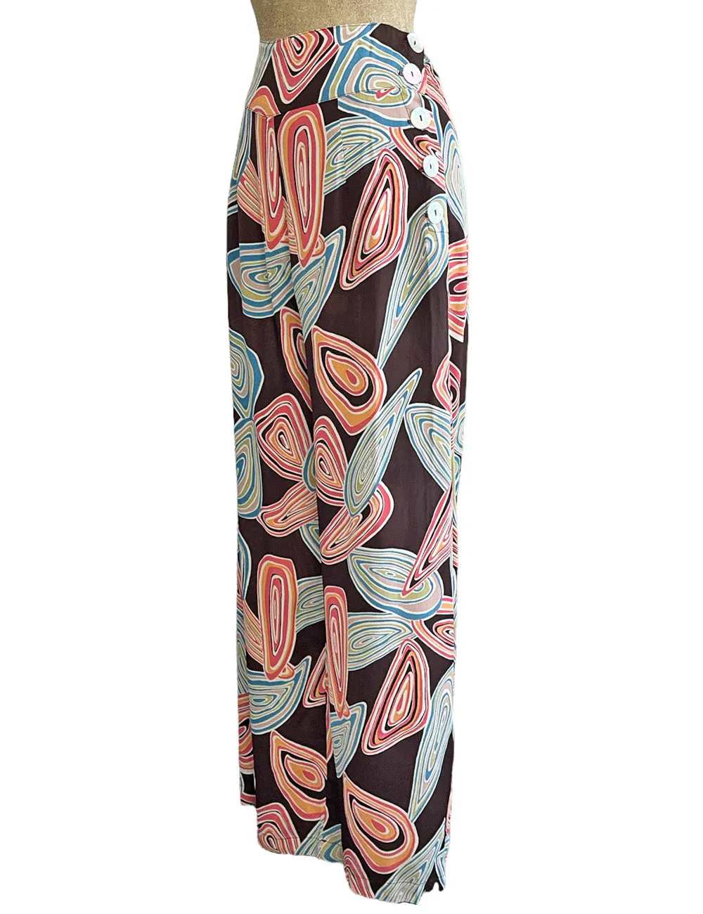 Brown Mid-Century Geode Print High Waist Palazzo Pants