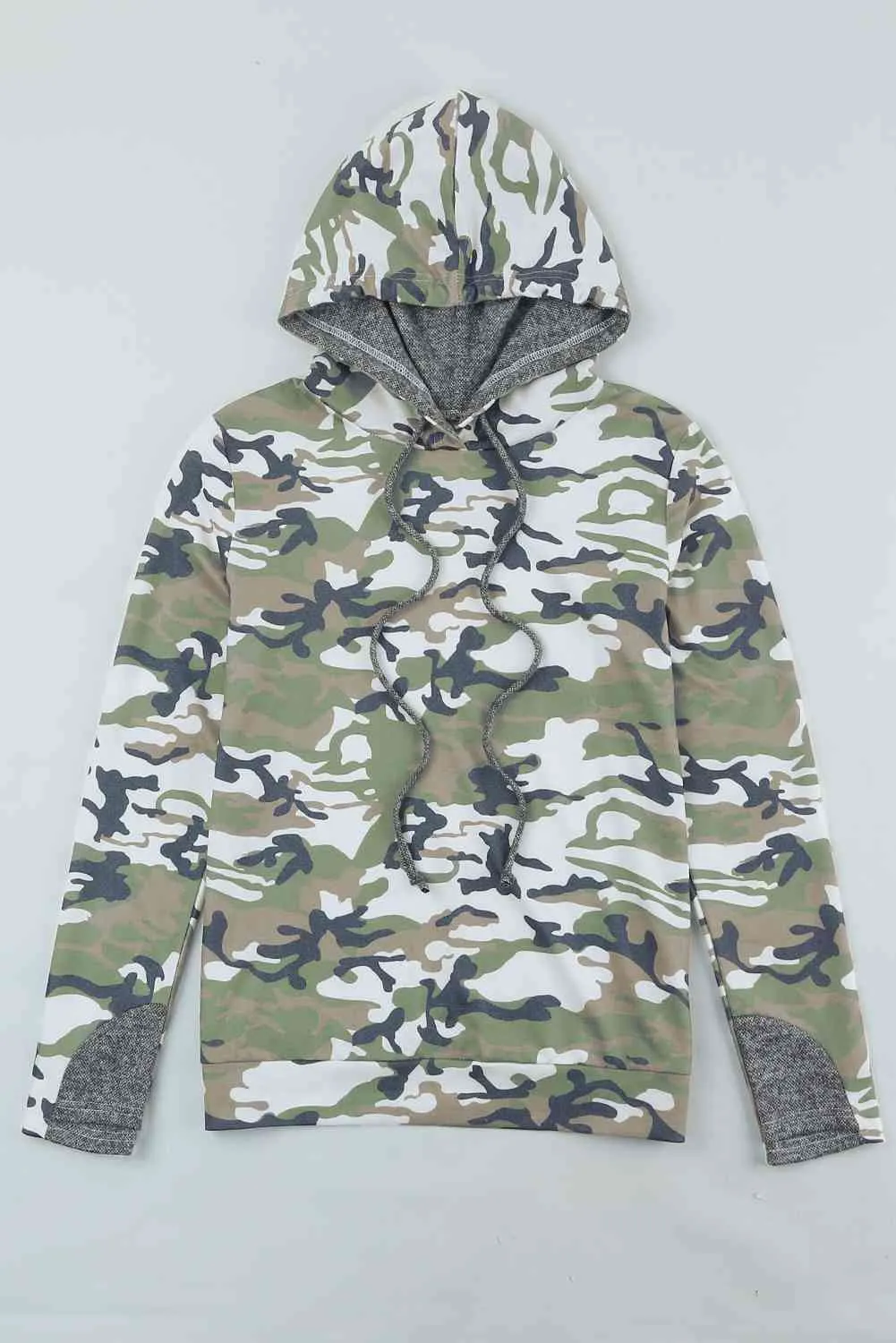 Camouflage Sequin Drawstring Hoodie