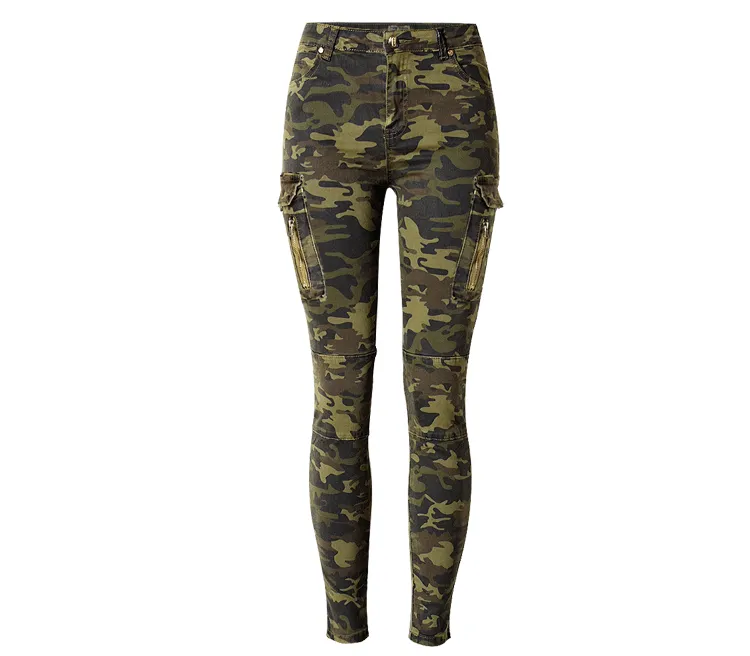 Camouflage Side Packets High Waist Print Long Skinny Pants