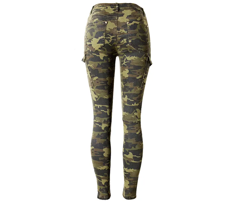 Camouflage Side Packets High Waist Print Long Skinny Pants