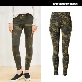 Camouflage Side Packets High Waist Print Long Skinny Pants