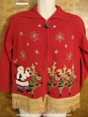 Can-can Santa and Reindeer Ugly Christmas Sweater