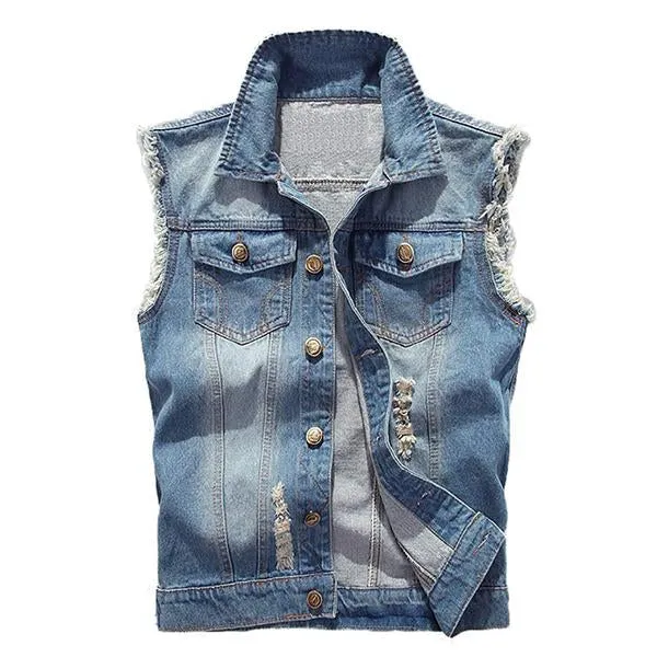 Casual Distressed Frayed Denim Vest