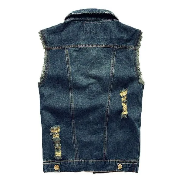 Casual Distressed Frayed Denim Vest