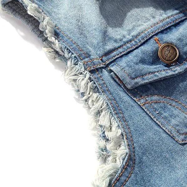 Casual Distressed Frayed Denim Vest