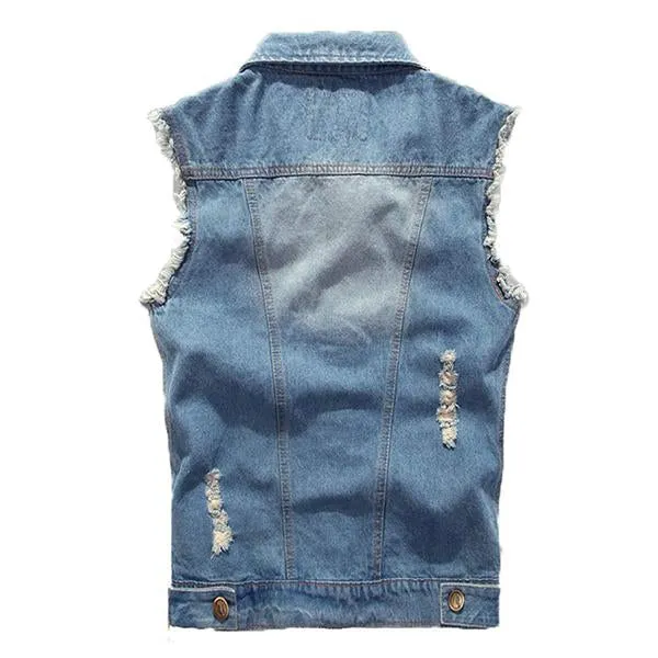 Casual Distressed Frayed Denim Vest