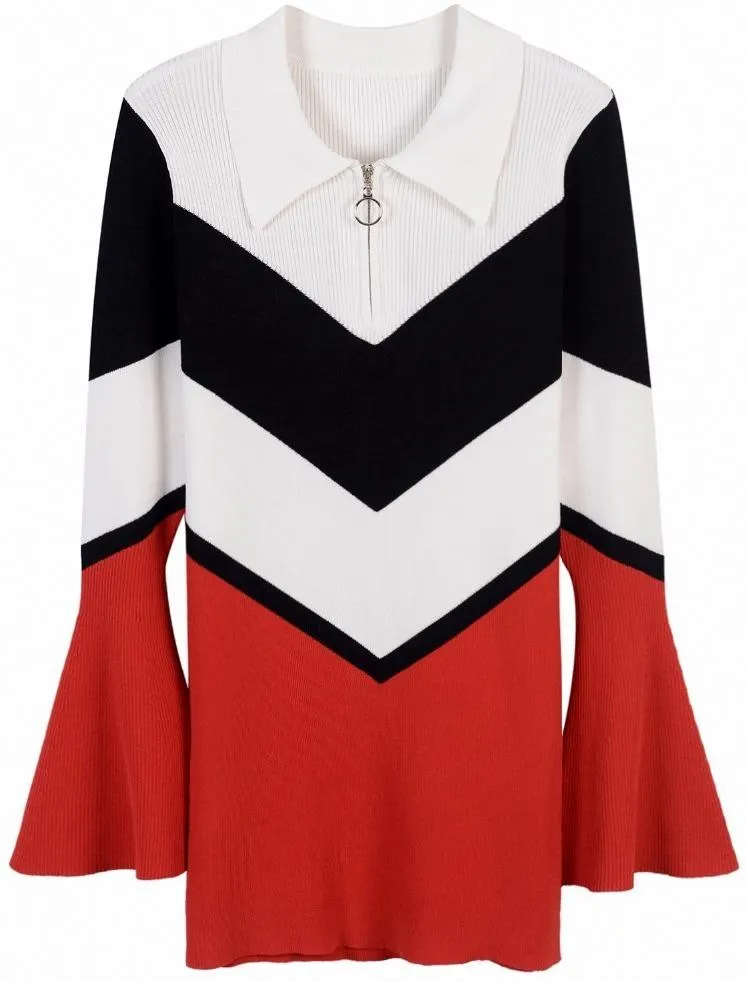 Chevron Knit Bell-Sleeve Sweater