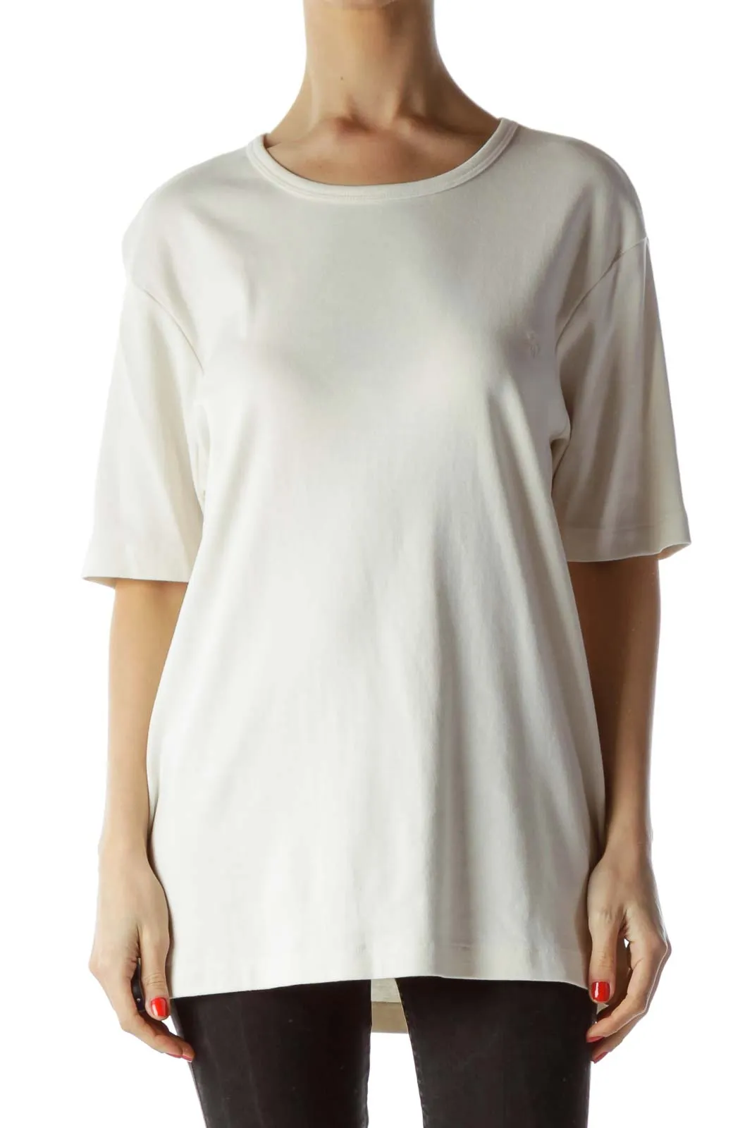 Cream Round Neck Short Sleeve Knit Top