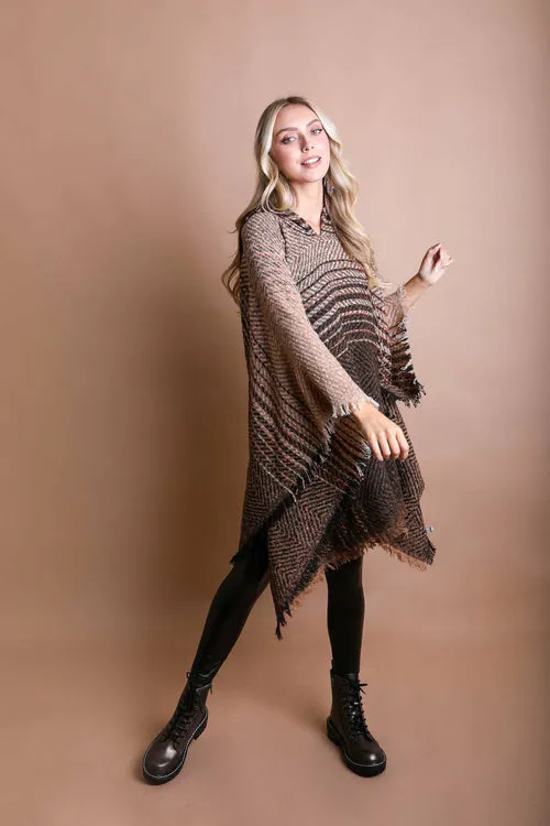 Cuddly Herringbone Hooded Poncho