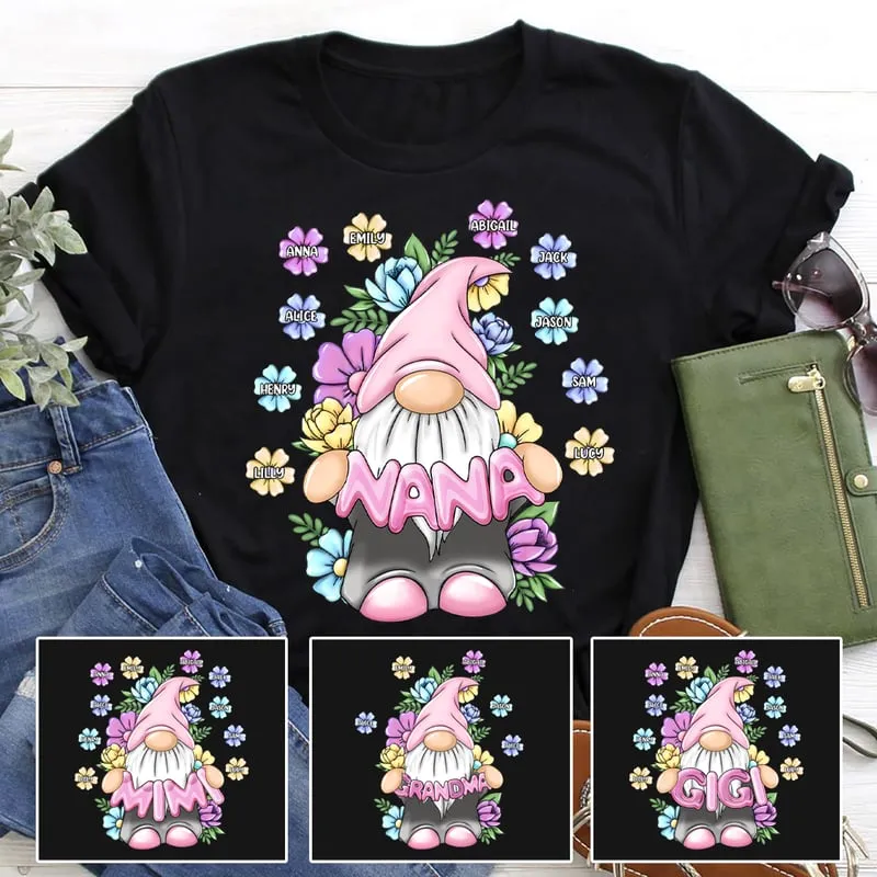 Custom Nickname Grandma and Kids Gnome with Florals Shirt, Idea Gift for Mom Mimi Nana