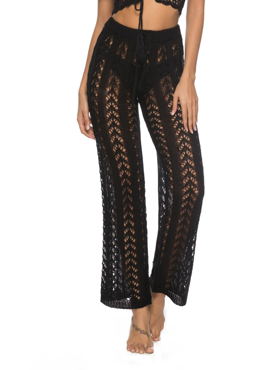 Cutout Drawstring High Waist Swim Pants