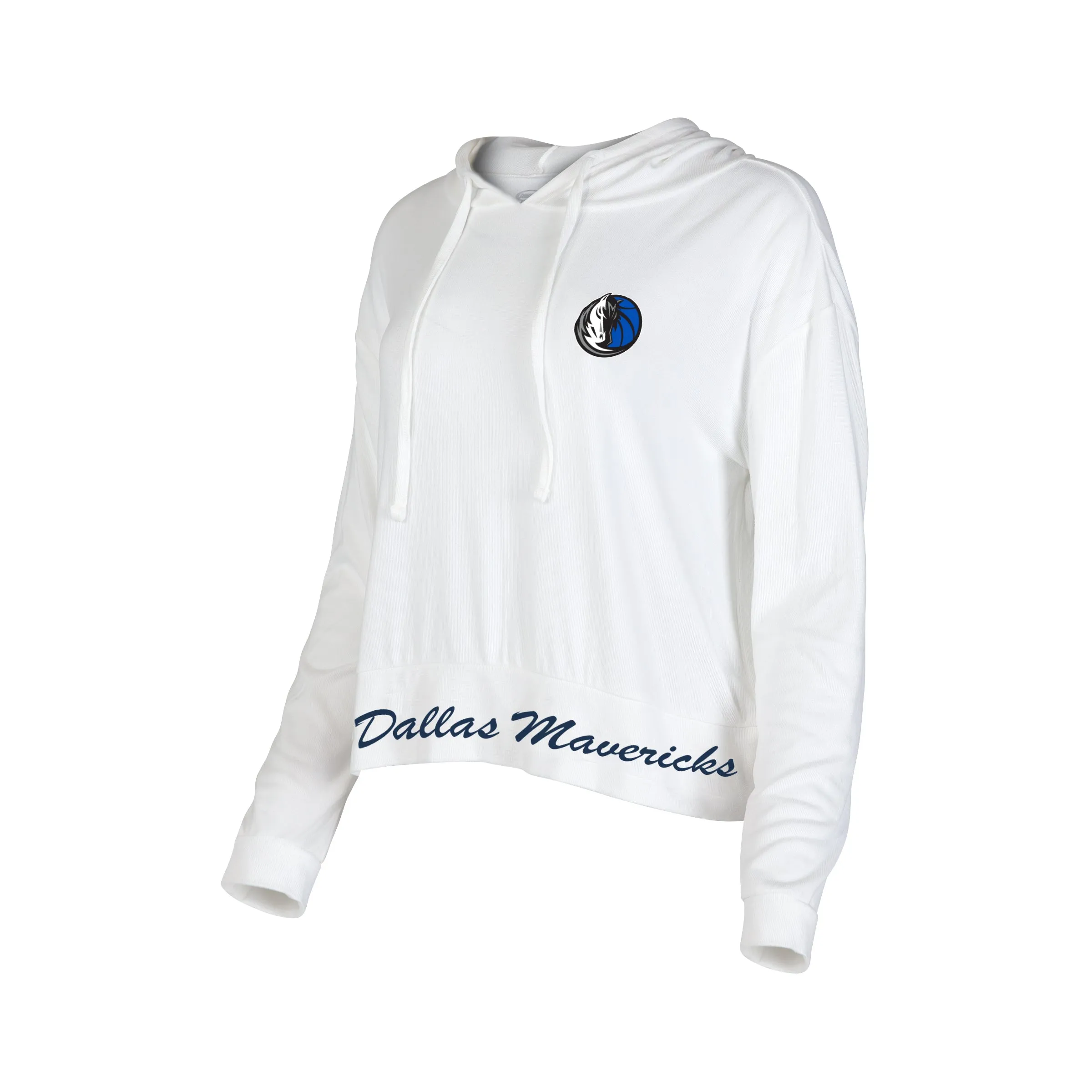 DALLAS MAVERICKS CONCEPT SPORTS WOMENS WHITE LIGHTWEIGHT CROPPED HOODIE