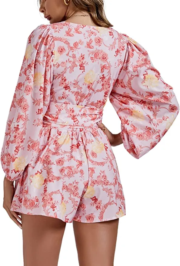 Destination Pink Floral Long Sleeve Shorts Romper