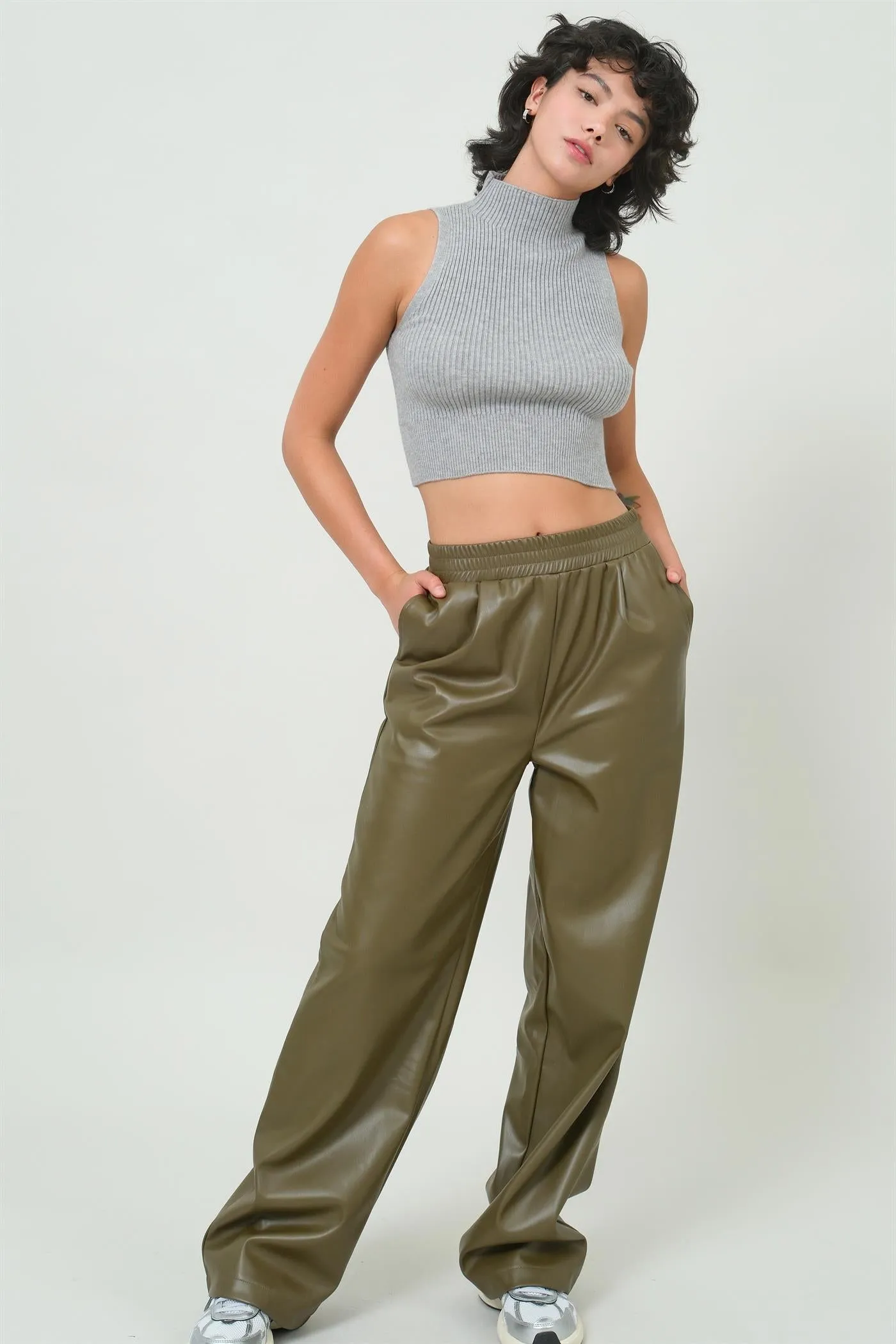 DZ24F552-Leather High Waist Pants