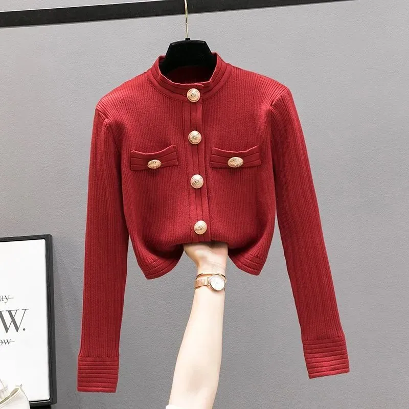 Elegant Buttoned Long Sleeve O Neck  Sweater