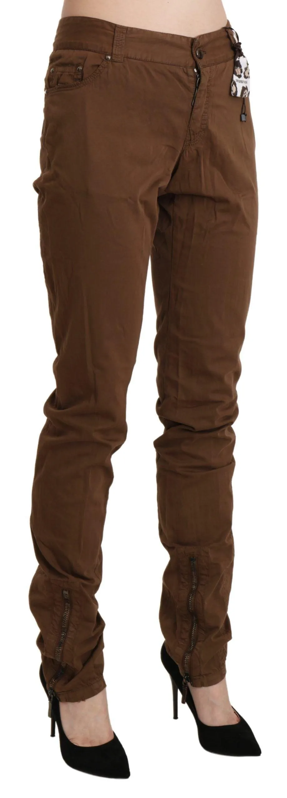 Ermanno Scervino Brown High Waist Skinny Trouser Cotton Pants