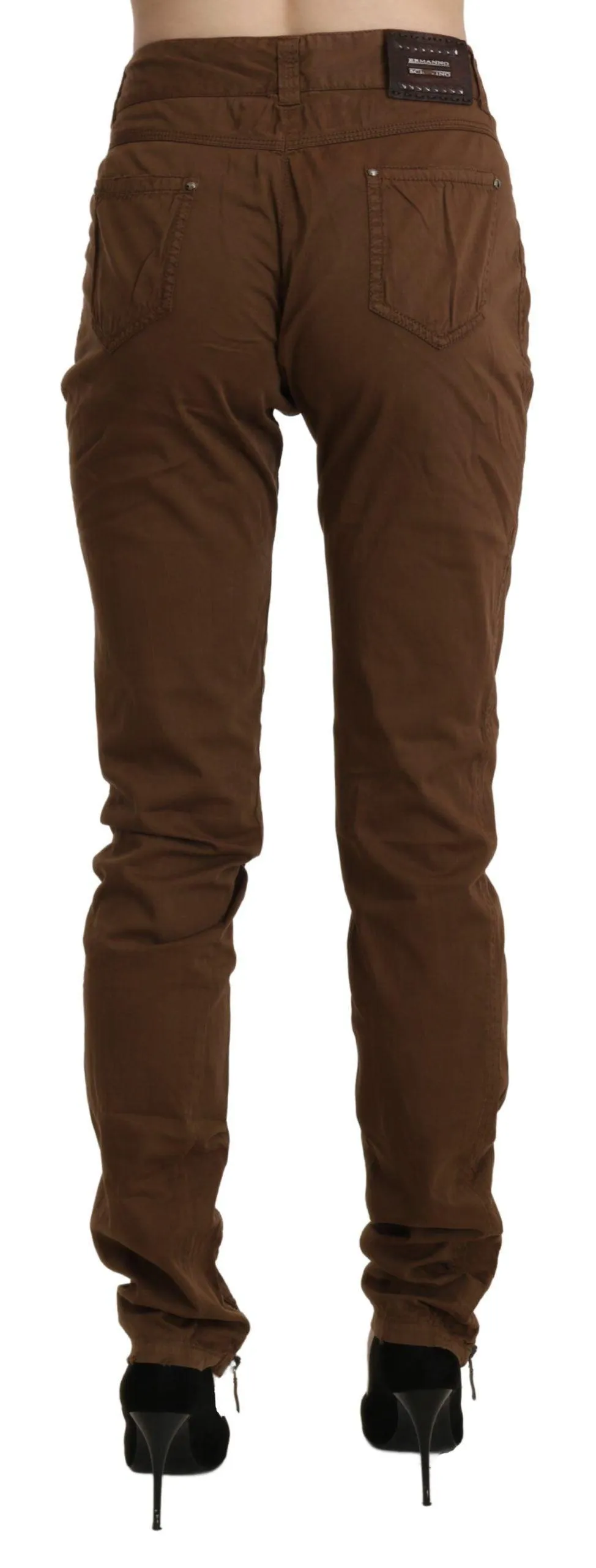 Ermanno Scervino Brown High Waist Skinny Trouser Cotton Pants