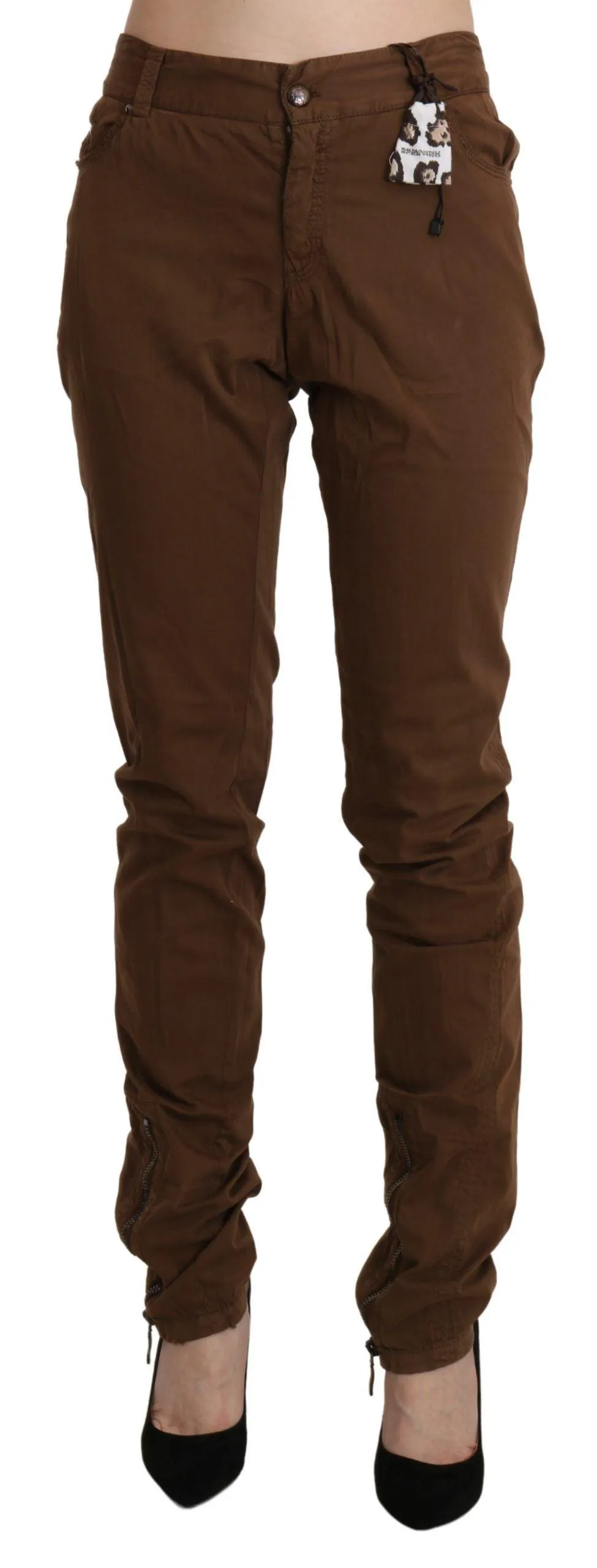 Ermanno Scervino Brown High Waist Skinny Trouser Cotton Pants