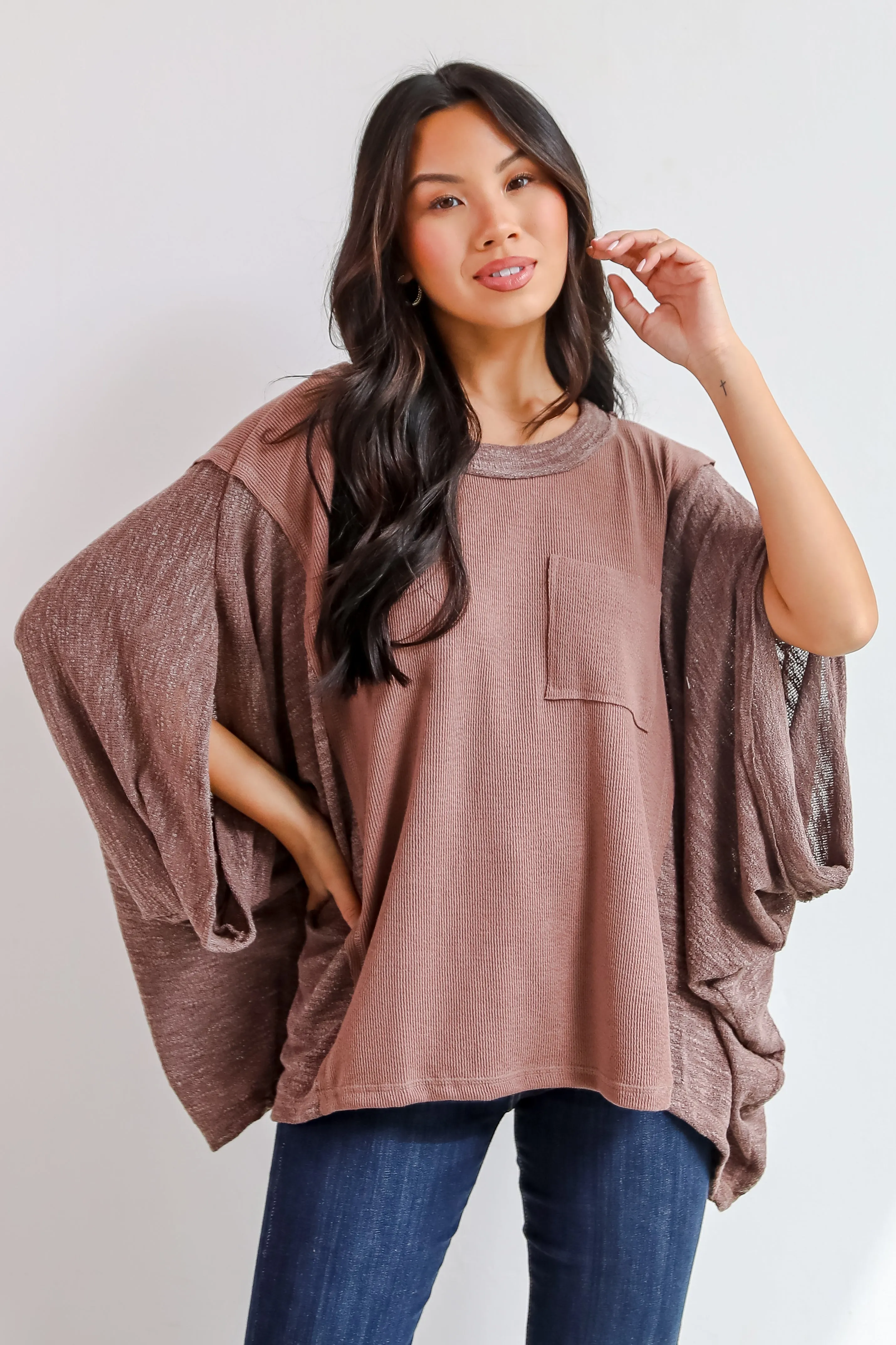 Essential Coziness Brown Oversized Knit Top