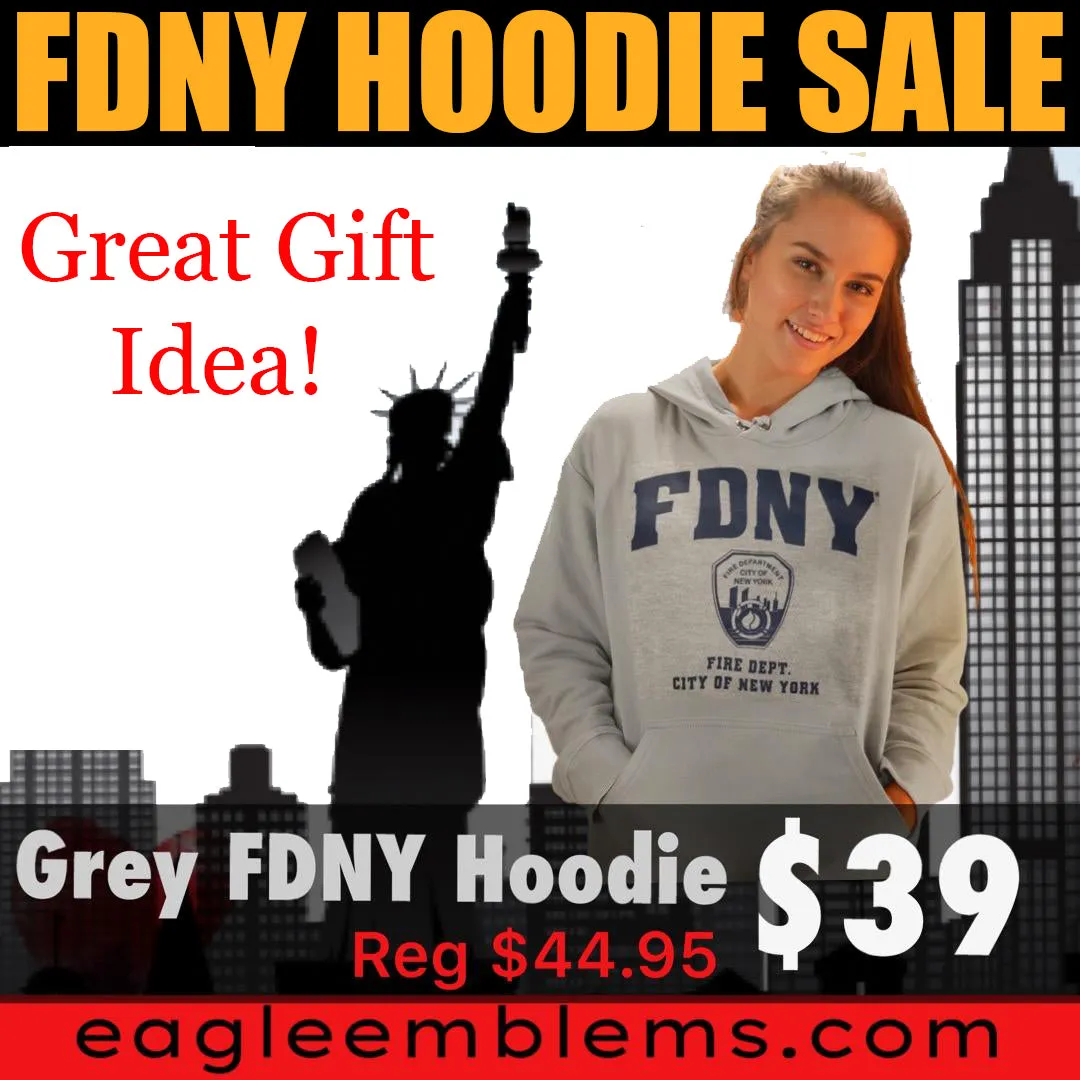 FDNY Officially Licensed Grey Hoodie/Front Pocket