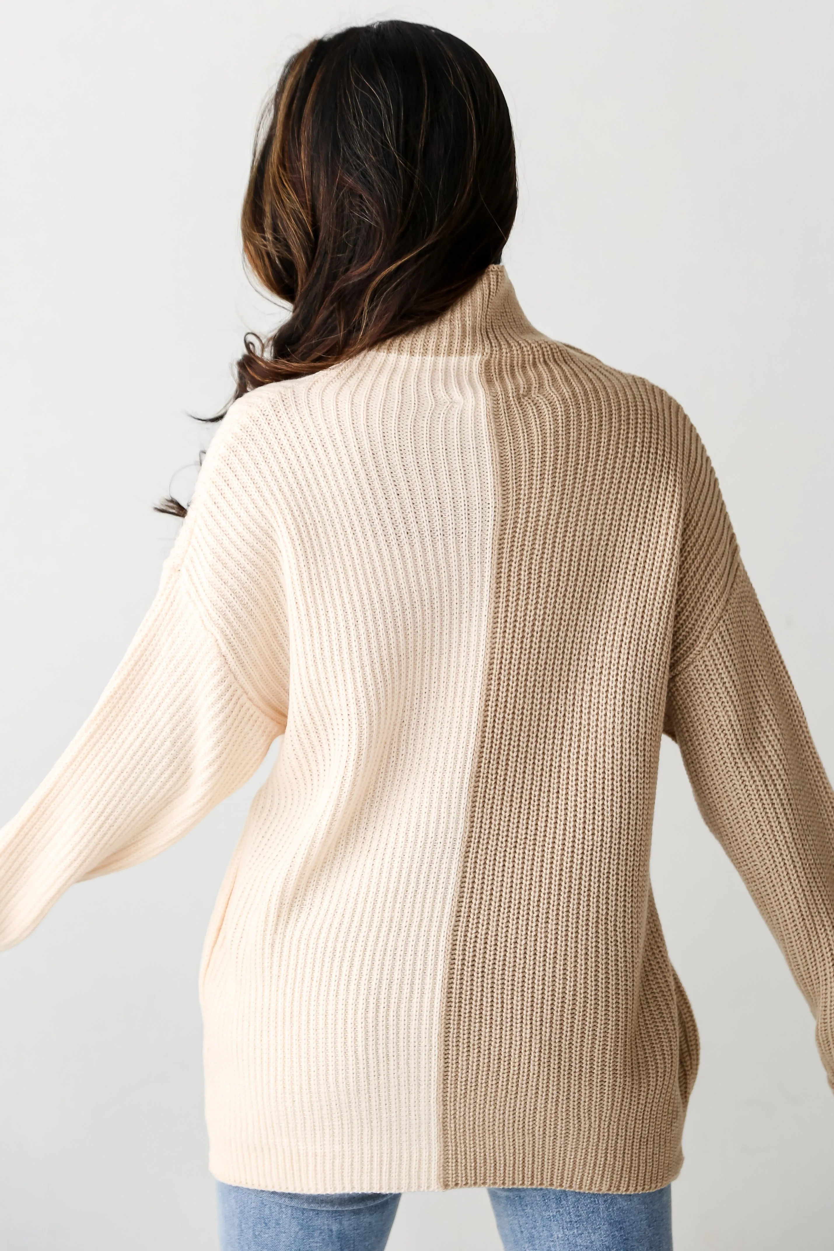 FINAL SALE - Cozy Essence Oatmeal Color Block Mock Neck Sweater