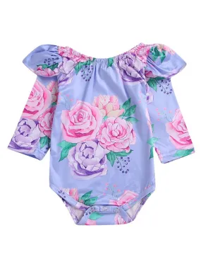 Floral Flutter Sleeve Romper Infant Baby Girl Spring Bodysuit