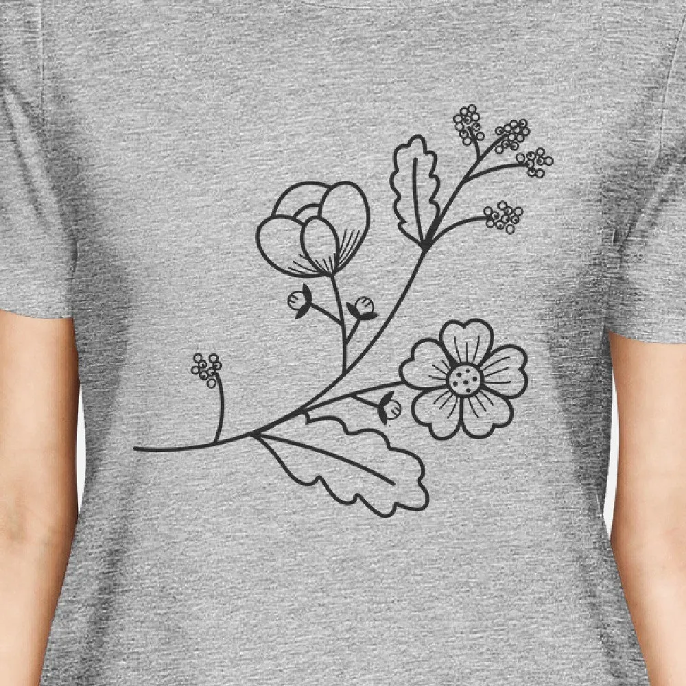 Flower Womens Gray Cotton Crew Neck T Shirt Cute Gift Ideas For Her