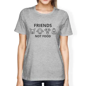 Friends Not Food Gray Women's Untie Graphic Summer Short Sleeve Top