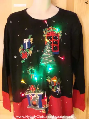 Funny Christmas Sweater with Lights Floating Decorations