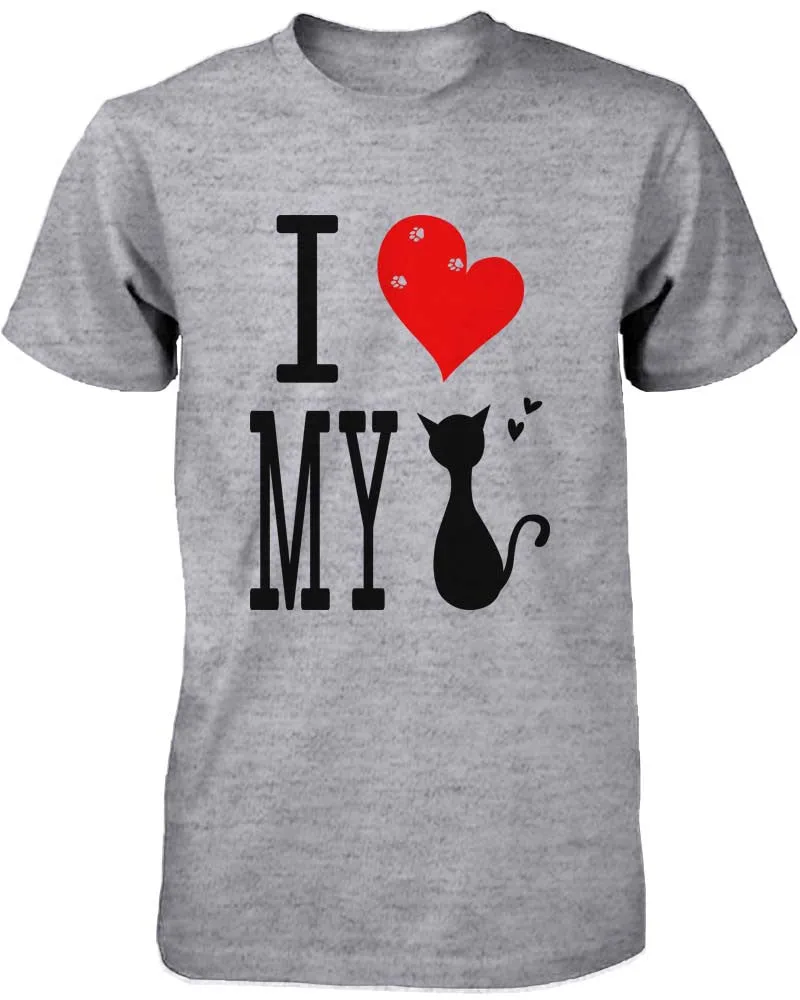 Funny Graphic Statement Womens Gray T-shirt - I Love My Cat